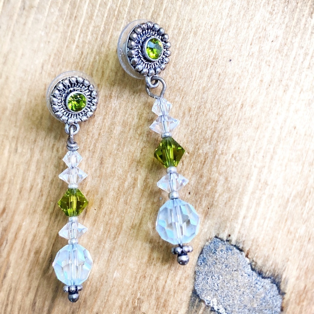 NEW Swarovski Crystal Earrings Post Silver Green‎ Faceted Glass